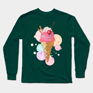 Ice Cream with a cherry and waffles Long Sleeve T-Shirt